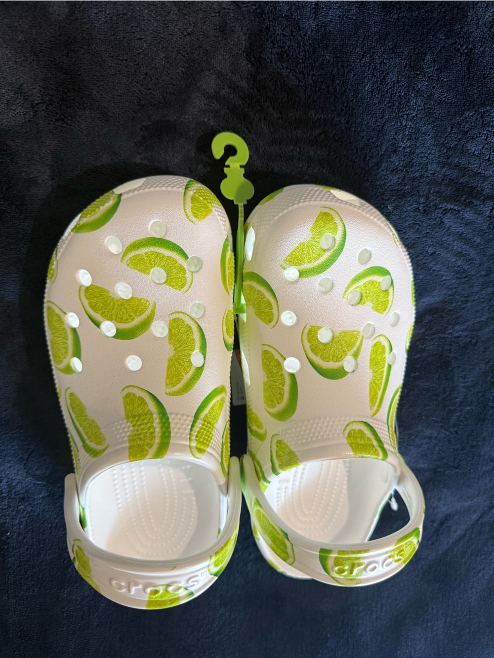 CROCS White Clogs with Green Lime Print - Picture 12 of 12